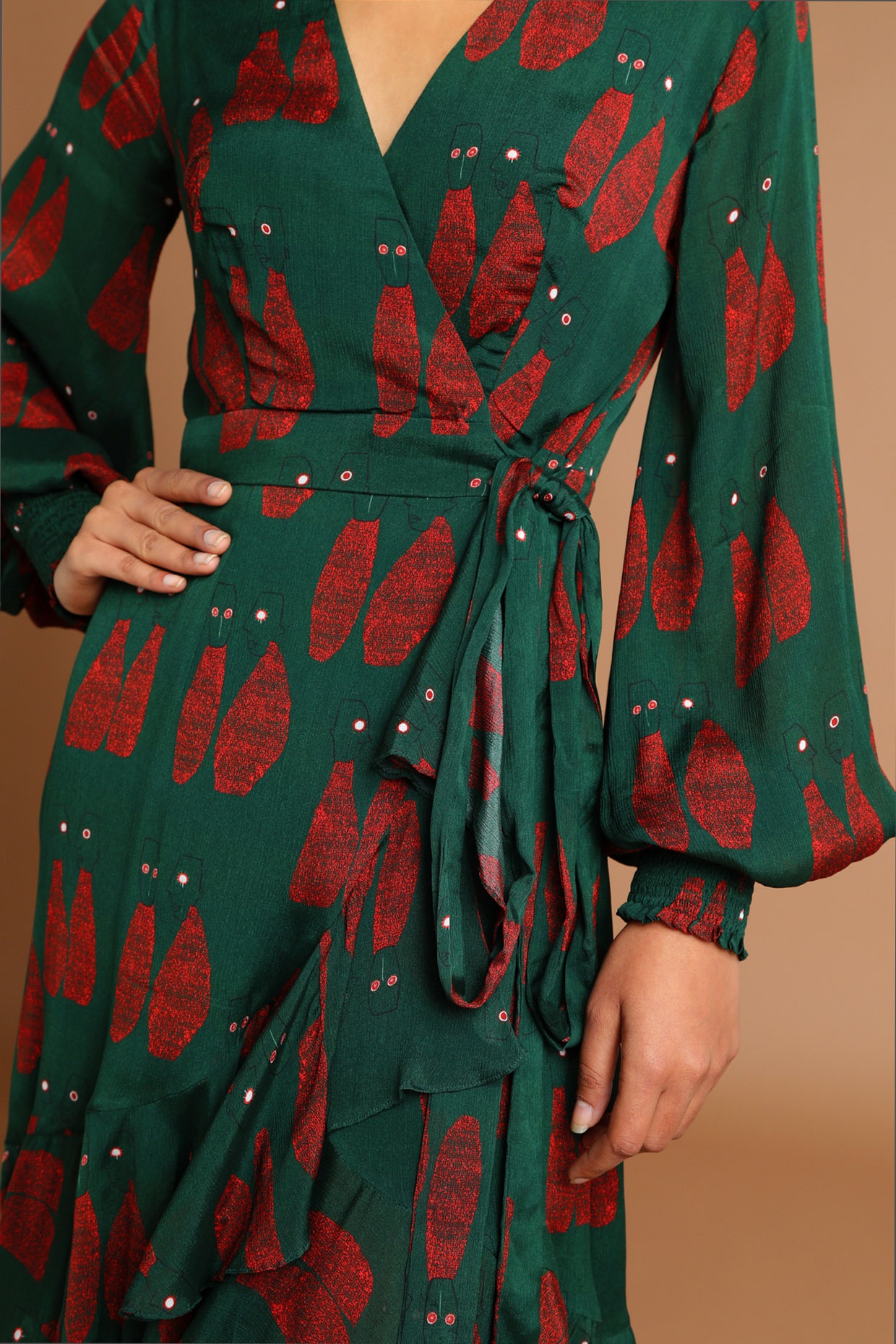 Green Printed Wrap Dress Design by ...